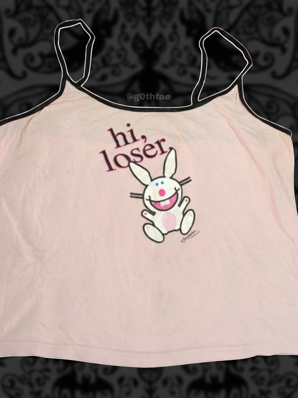 Vintage Pink & Black "hi, loser" Happy Bunny Graphic Y2K Tank Top